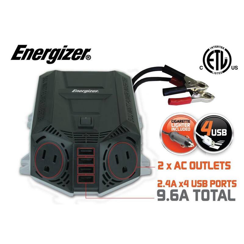 Energizer EN548 500-Watt Power Inverter 12V DC to AC Plus 4 x 2.4A USB charging ports Total 9.6 Amps - EN548