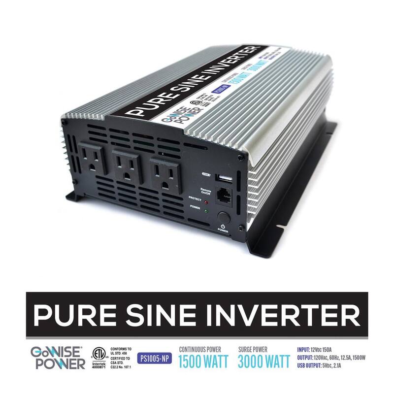 GoWISE USA 1,500-Watt Continuous/3,000-Watt Peak Pure Sine Wave Inverter - PS1005