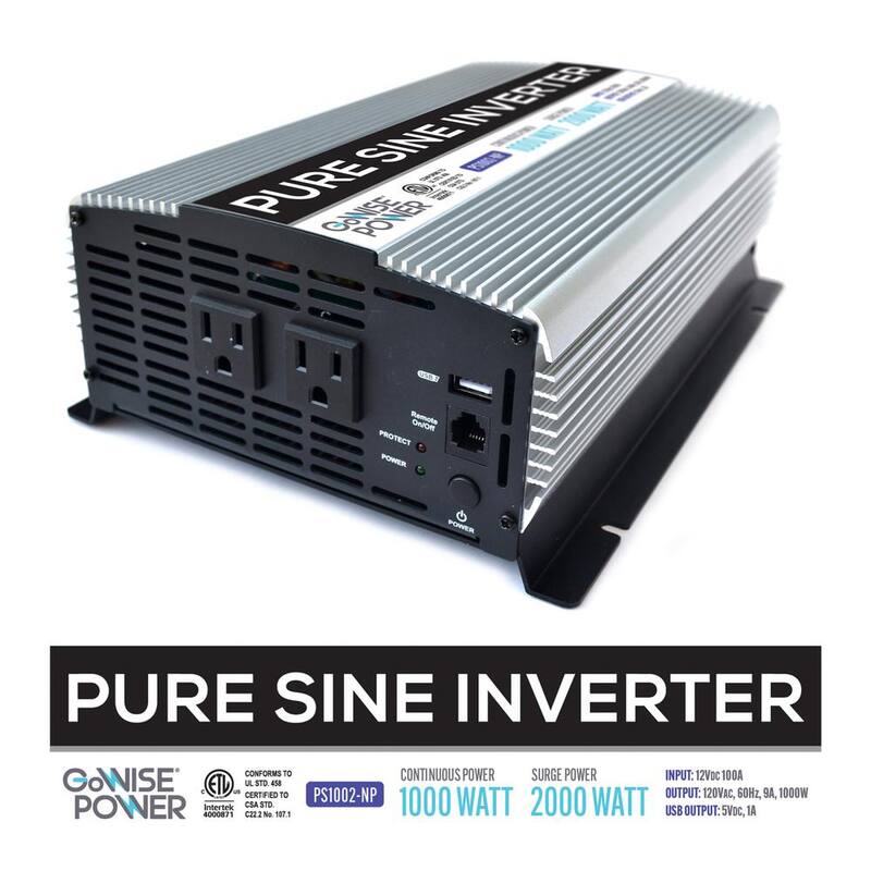 GoWISE USA 1,000-Watt Continuous/2,000-Watt Peak Pure Sine Wave Inverter - PS1002