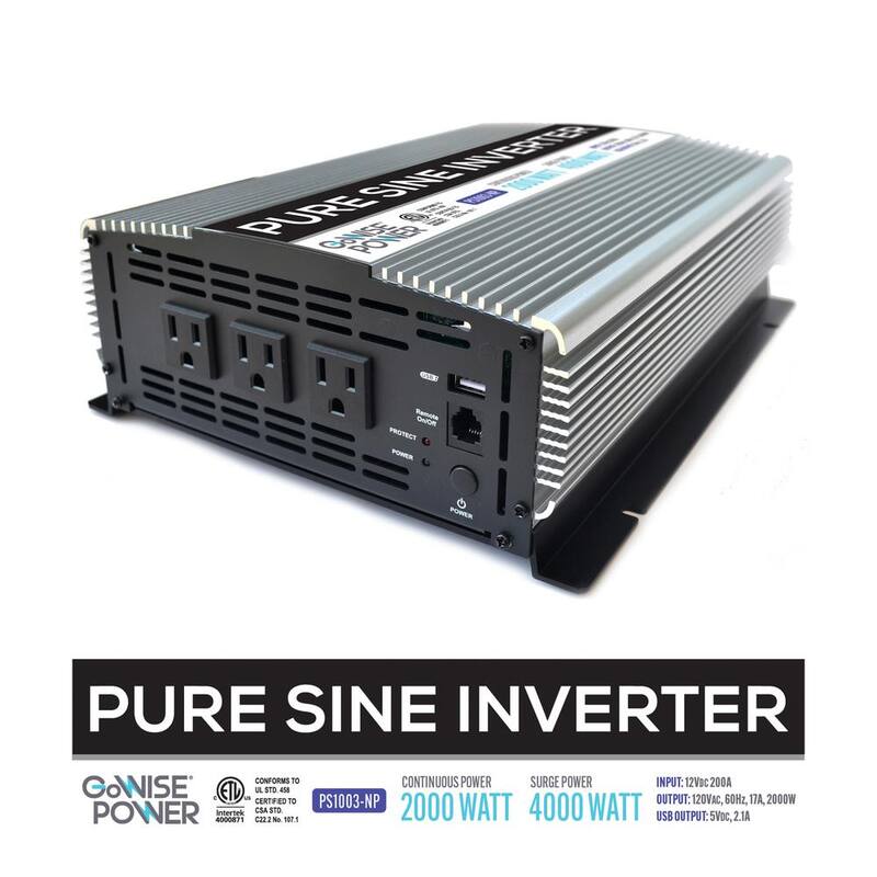 GoWISE USA 3-Outlet Pure Sine Wave Inverter 2,000-Watt Continuous/4,000-Watt Peak with 5-Volt USB Port - PS1003