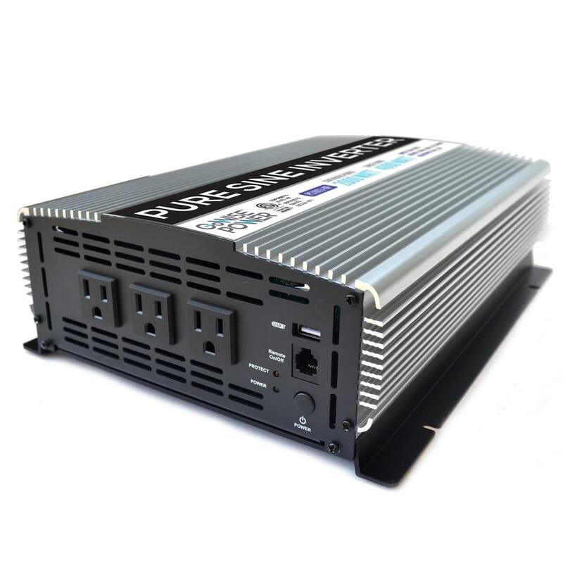 GoWISE USA 3-Outlet Pure Sine Wave Inverter 2,000-Watt Continuous/4,000-Watt Peak with 5-Volt USB Port - PS1003
