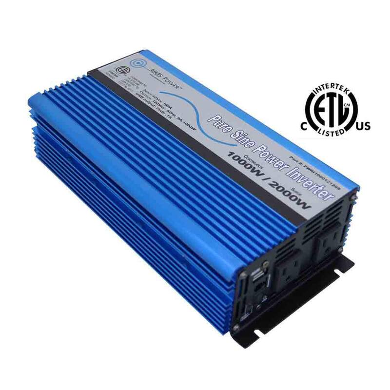 AIMS POWER 1,000 Pure Sine Inverter 12-Volt DC to 120-Volt AC ETL Listed to UL 458 - PWRI100012120S
