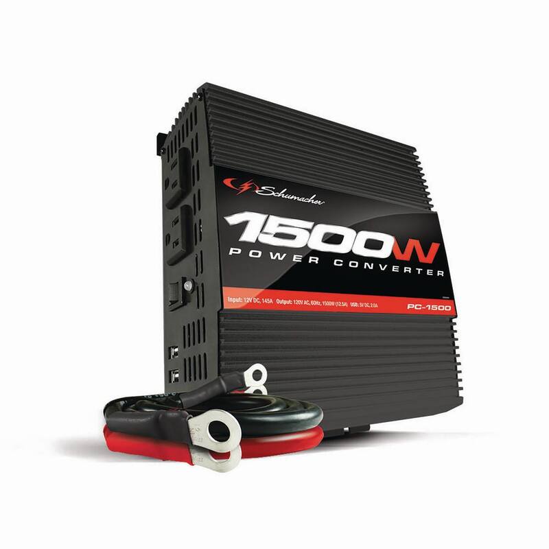 Schumacher Electric 1500 Watt 12 Volt Continuous Power Converter with Two AC outlets and Two USB Ports - PC-1500