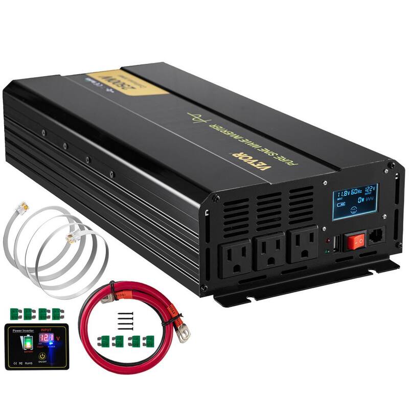 VEVOR Pure Sine Wave Power Inverter 2500-Watt Car Inverter DC 12-Volt to AC 120-Volt with USB Port LCD Display Remote Control - CZXNBQDMKWKDDF3BRV9