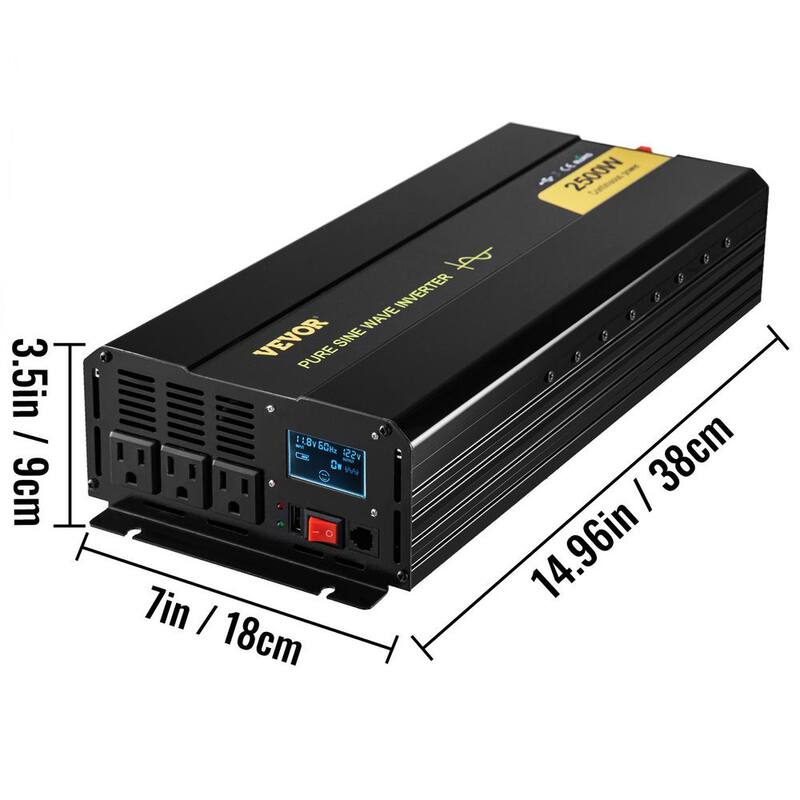 VEVOR Pure Sine Wave Power Inverter 2500-Watt Car Inverter DC 12-Volt to AC 120-Volt with USB Port LCD Display Remote Control - CZXNBQDMKWKDDF3BRV9
