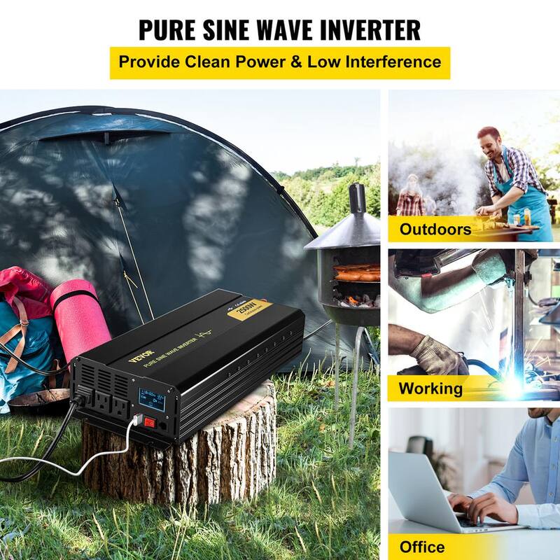 VEVOR Pure Sine Wave Power Inverter 2500-Watt Car Inverter DC 12-Volt to AC 120-Volt with USB Port LCD Display Remote Control - CZXNBQDMKWKDDF3BRV9