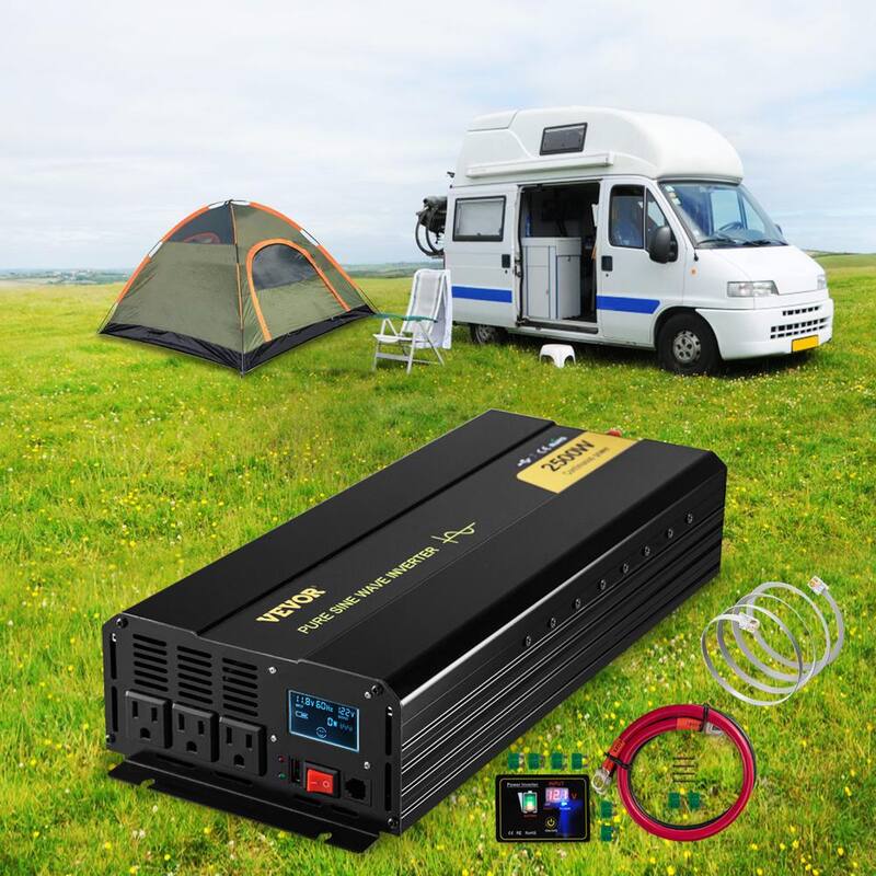 VEVOR Pure Sine Wave Power Inverter 2500-Watt Car Inverter DC 12-Volt to AC 120-Volt with USB Port LCD Display Remote Control - CZXNBQDMKWKDDF3BRV9