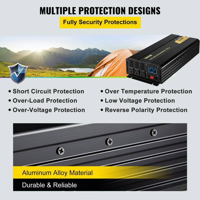 VEVOR Pure Sine Wave Power Inverter 2500-Watt Car Inverter DC 12-Volt to AC 120-Volt with USB Port LCD Display Remote Control - CZXNBQDMKWKDDF3BRV9