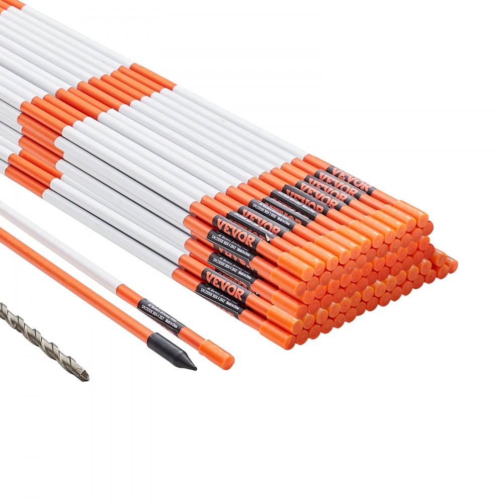 VEVOR Driveway Markers, 100 PCS 48 inch, 0.4 inch Diameter, Orange Fiberglass Poles Snow Stakes with Reflective Tape, 12" Steel Drill Bit & Protection Gloves for Parking Lots, Walkways Easy Visibility - CDBG48YCCS10V9NP3V0