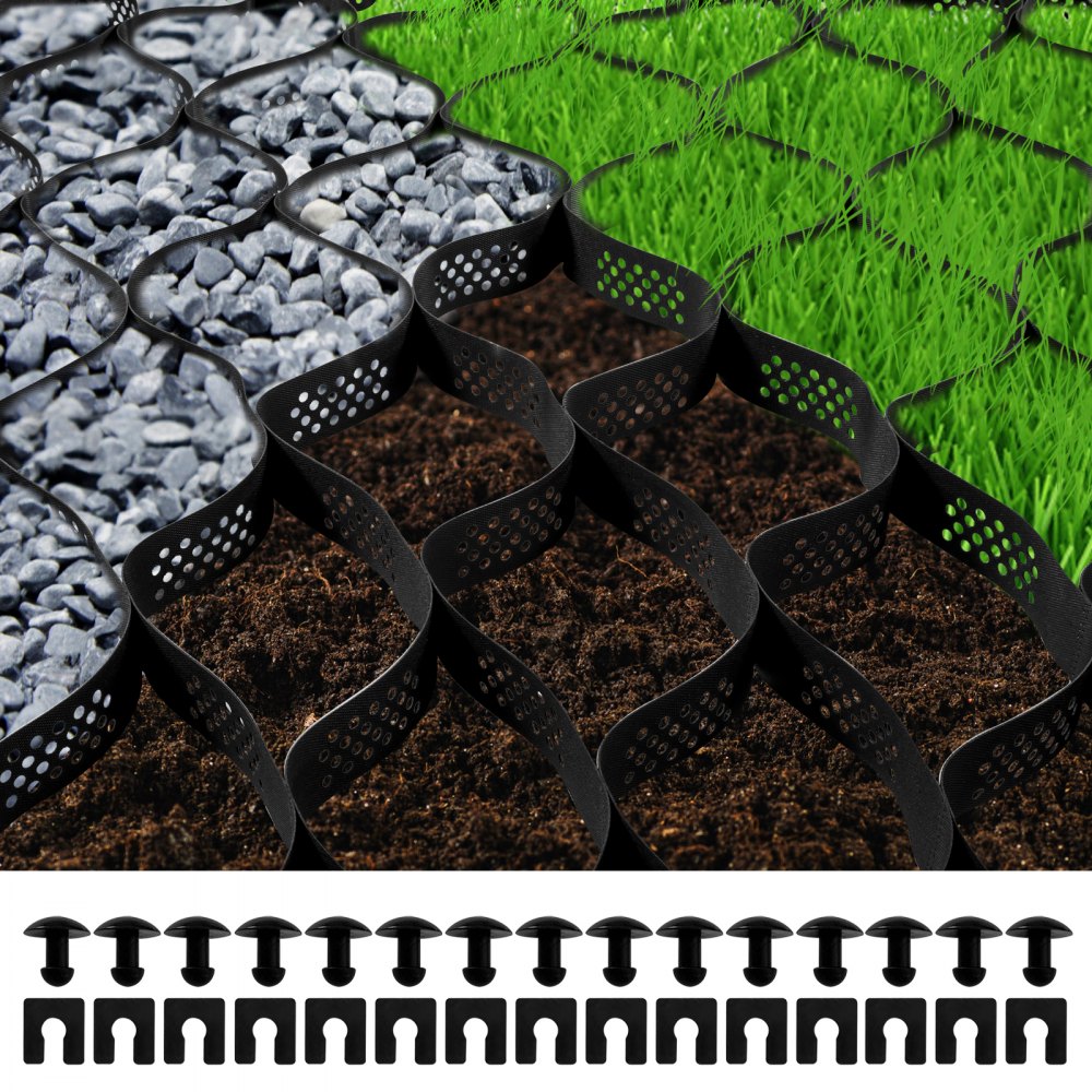 VEVOR Ground Grid, 1885 lbs per Sq Ft Load Geo Grid, 3" Depth Permeable Stabilization System for DIY Patio, Walkway, Shed Base, Light Vehicle Driveway, Parking Lot, Grass, and Gravel - TG95X25FTX3INWID0V0