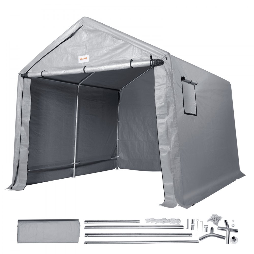 VEVOR Portable Shed Outdoor Storage Shelter, 8 x 14 x 7.6 ft Heavy Duty  Instant Storage Tent Tarp Sheds with Roll-up Zipper Door and Ventilated Windows For Motorcycle, Bike, Garden Tools - TYCWP8FTX14FTGJAMV0
