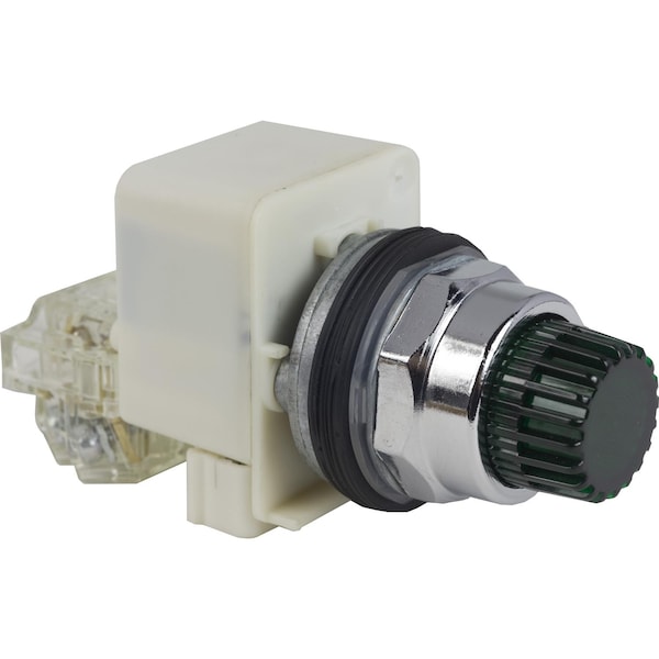 Cabeza de botón pulsador iluminado Square D, Harmony 9001K, metal, saliente, verde, 30 mm, retorno por resorte, LED verde, 24-28V - 9001K2L35LGG.