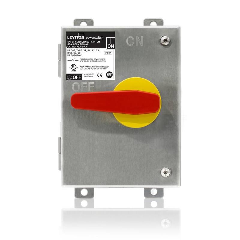 Leviton 60 Amp 600-Volt 304 Stainless Steel Non-Fused Powerswitch Safety Disconnect Switch with Factory Installed Aux Contact - MDS6-AC