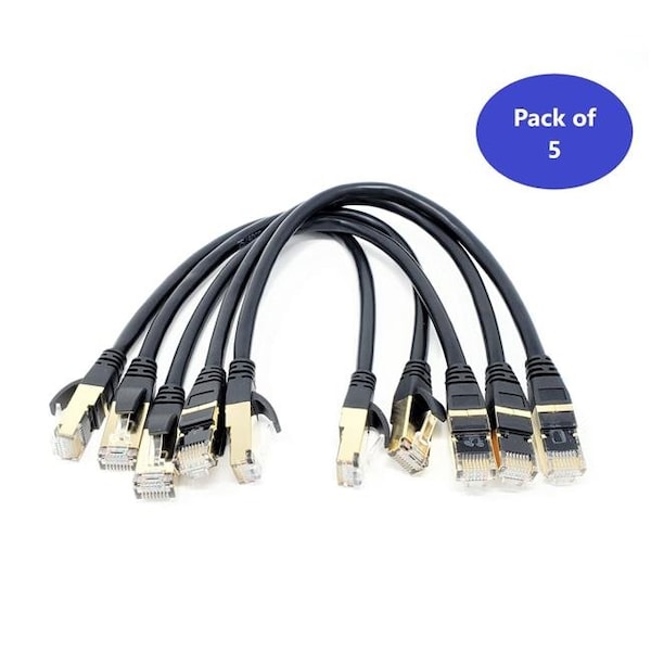 Micro Connectors Micro Connectors E12-001B-5 1 ft. CAT 8 SFTP Double Shielded RJ45 Snagless Ethernet Cable; Black - Pack of 5 - E12-001B-5