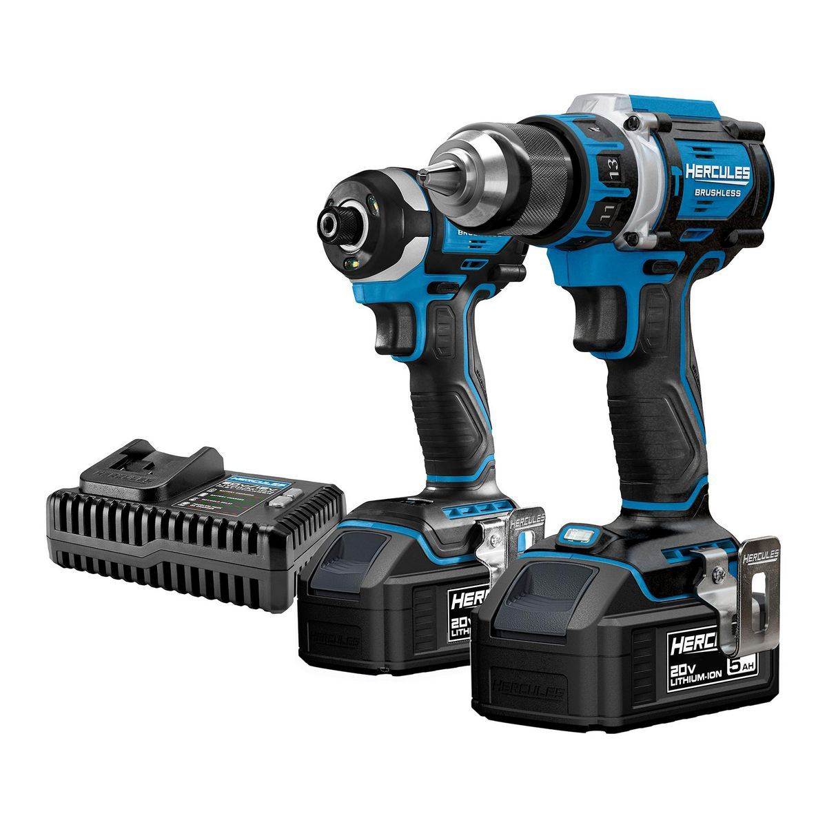 Kit combo de 2 herramientas Hercules 20V Brushless Cordless Hammer Drill and Impact Driver con (2) baterías de 5 Ah y cargador - 71291