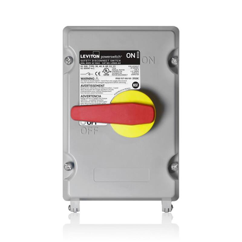 Leviton 60 Amp 600-Volt Non-Metallic Non-Fused Powerswitch Safety Disconnect Switch with Factory Installed Aux Contact - LDS60-AC