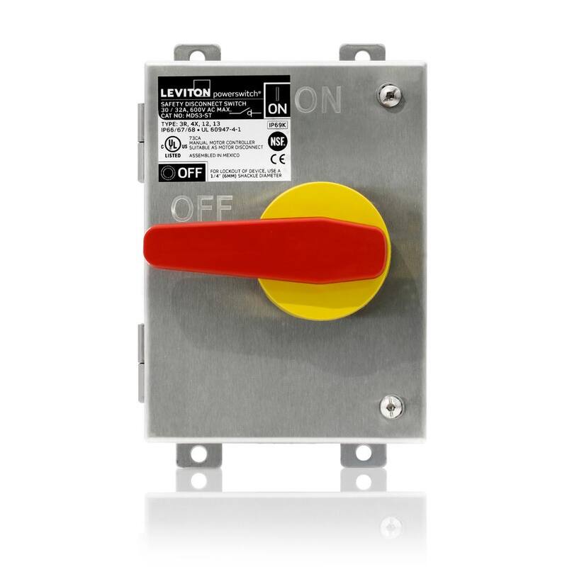 Leviton 30 Amp 600-Volt Type 304 Stainless Steel Non-Fused Powerswitch Safety Disconnect Switch with 15-Degree Slope Top - MDS3-ST