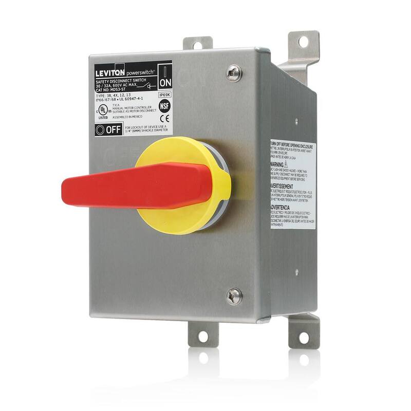 Leviton 30 Amp 600-Volt Type 304 Stainless Steel Non-Fused Powerswitch Safety Disconnect Switch with 15-Degree Slope Top - MDS3-ST
