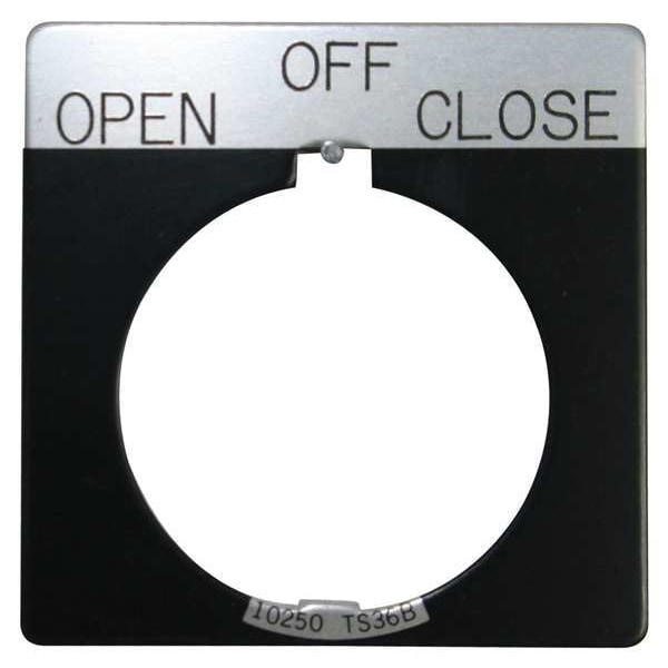 Placa de leyenda Eaton Cutler-Hammer, Cuadrada, Abierto-Apagado-Cerrado, Negro - 10250TS53