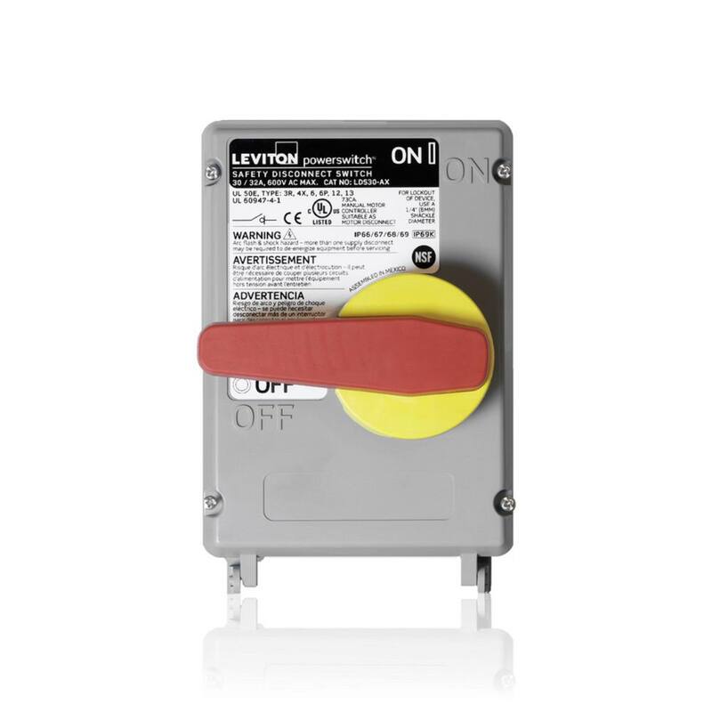 Leviton 30 Amp 600-Volt Non-Metallic Non-Fused Powerswitch Safety Disconnect Switch with Factory Installed Aux Contact - LDS30-AC