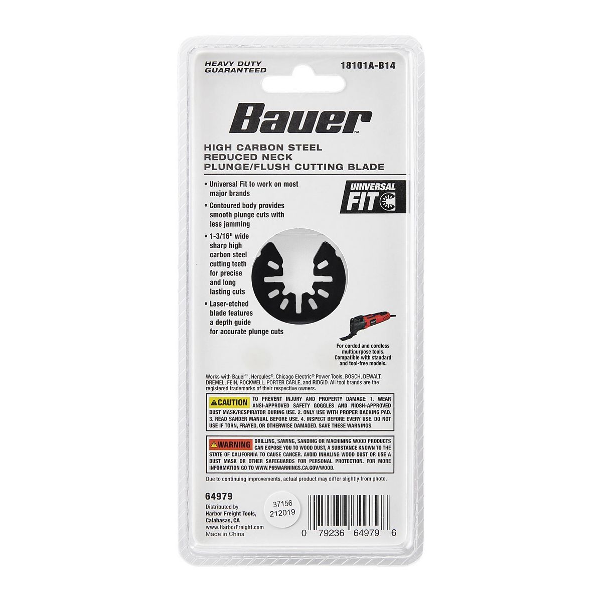 Hoja de corte de inmersión/flush de vástago reducido de acero al carbono de alta calidad Bauer de 1-3/16 pulgadas para herramientas múltiples oscilantes - 64979