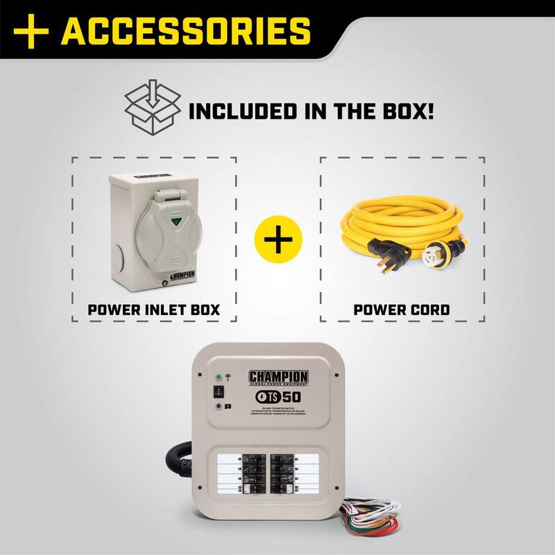 Champion Power Equipment 50 Amp 10 Circuit Manual Transfer Switch with 30 ft. Generator Power Cord - 201193