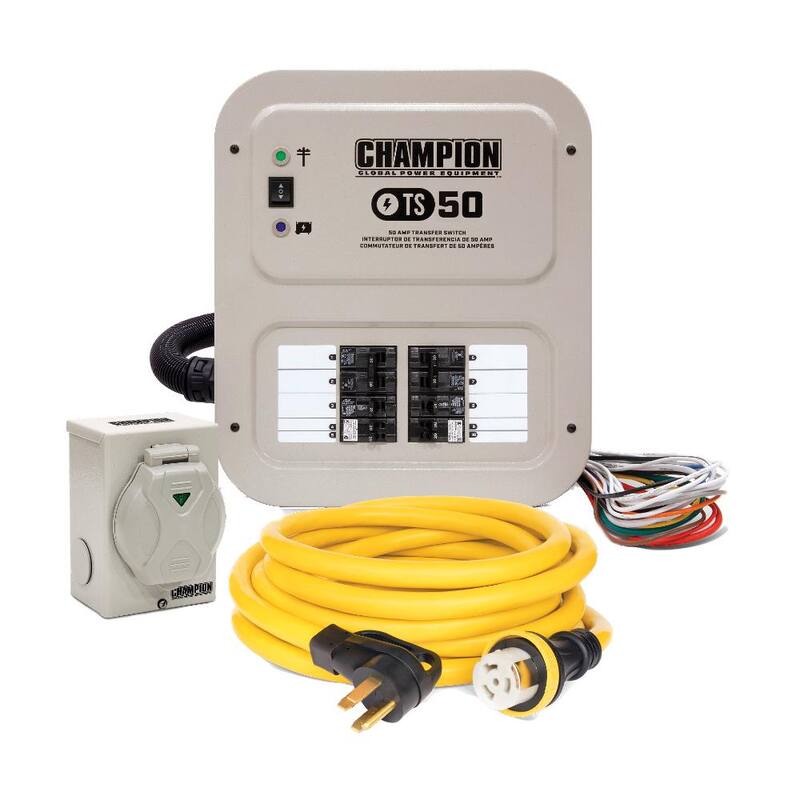 Champion Power Equipment 50 Amp 10 Circuit Manual Transfer Switch with 30 ft. Generator Power Cord - 201193
