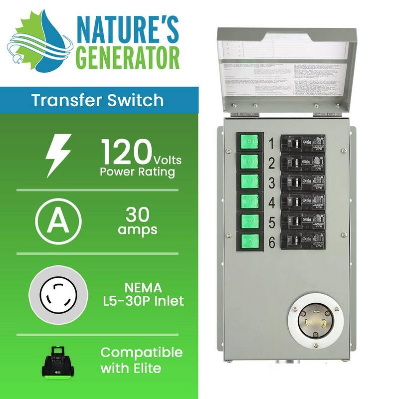 NATURE'S GENERATOR ELITE 30 Amp 120V 6 Circuit Indoor Non-Automatic Power Transfer Switch Kit - HKNGPTKEL