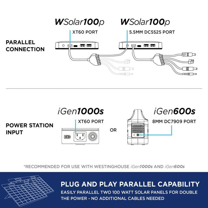Westinghouse 100-Watt Portable Solar Panel for iGen160s, iGen200s, iGen300s, iGen600s, and iGen1000s Power Stations - WSolar100p