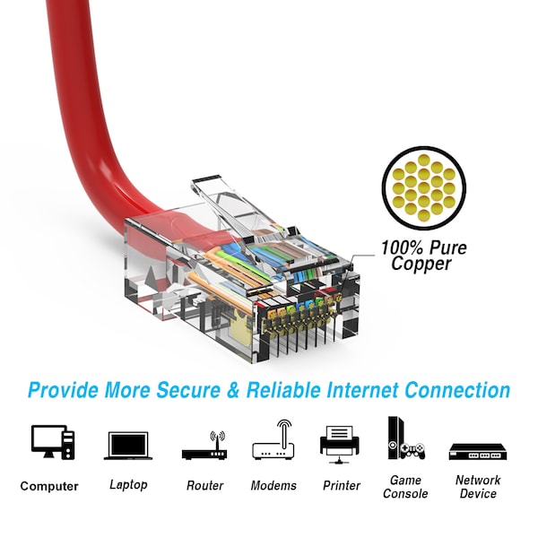 Cable de red Ethernet CAT6 UTP sin botas - 12 pies Rojo - 100118RD