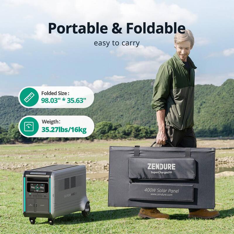 Zendure 400-Watt Portable Solar Panel for the SuperBase V Solar Generator, Foldable and Durable Panel with Adjustable Kickstand - ZD400SP-MD-gy