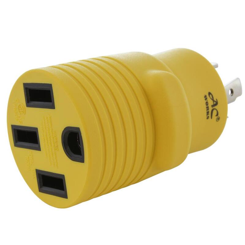AC WORKS Locking Adapter NEMA L14-30P 30 Amp 125/250-Volt 4-Prong Locking Plug to 50 Amp Straight Blade RV/EV/Range Connector - RVL14301450