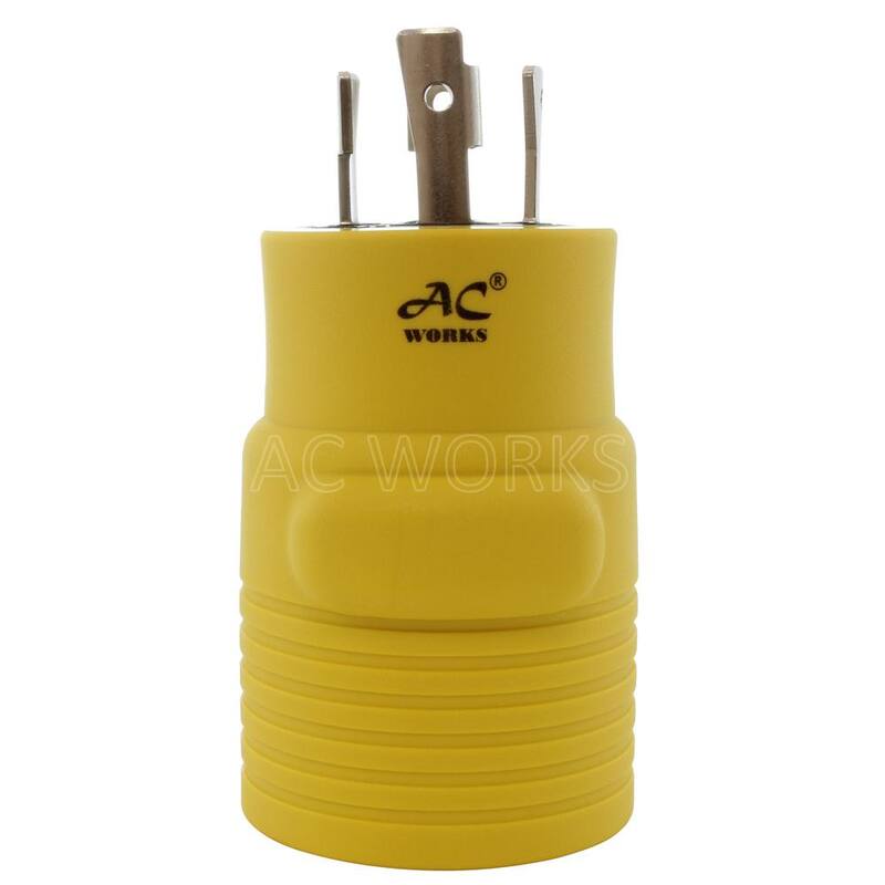 AC WORKS Locking Adapter NEMA L14-30P 30 Amp 125/250-Volt 4-Prong Locking Plug to 50 Amp Straight Blade RV/EV/Range Connector - RVL14301450