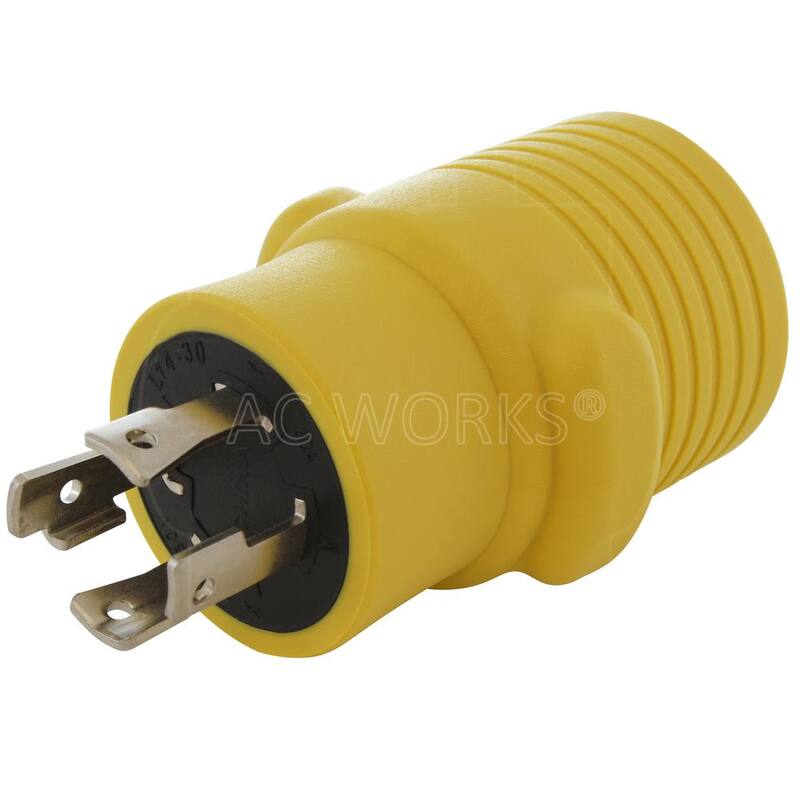 AC WORKS Locking Adapter NEMA L14-30P 30 Amp 125/250-Volt 4-Prong Locking Plug to 50 Amp Straight Blade RV/EV/Range Connector - RVL14301450