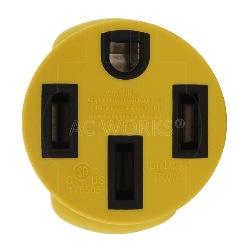 AC WORKS Locking Adapter NEMA L14-30P 30 Amp 125/250-Volt 4-Prong Locking Plug to 50 Amp Straight Blade RV/EV/Range Connector - RVL14301450