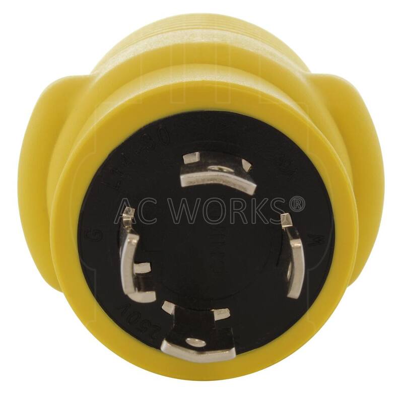 AC WORKS Locking Adapter NEMA L14-30P 30 Amp 125/250-Volt 4-Prong Locking Plug to 50 Amp Straight Blade RV/EV/Range Connector - RVL14301450