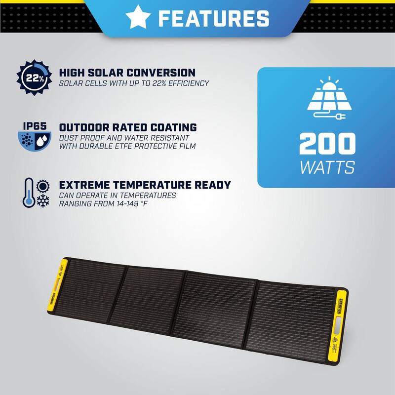 Champion Power Equipment 200-Watt Portable Foldable Solar Panels for Power Stations with Extension Cable and Kickstand - 201247