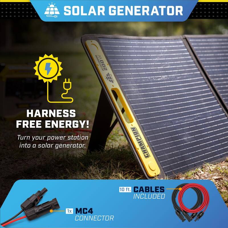Champion Power Equipment 200-Watt Portable Foldable Solar Panels for Power Stations with Extension Cable and Kickstand - 201247