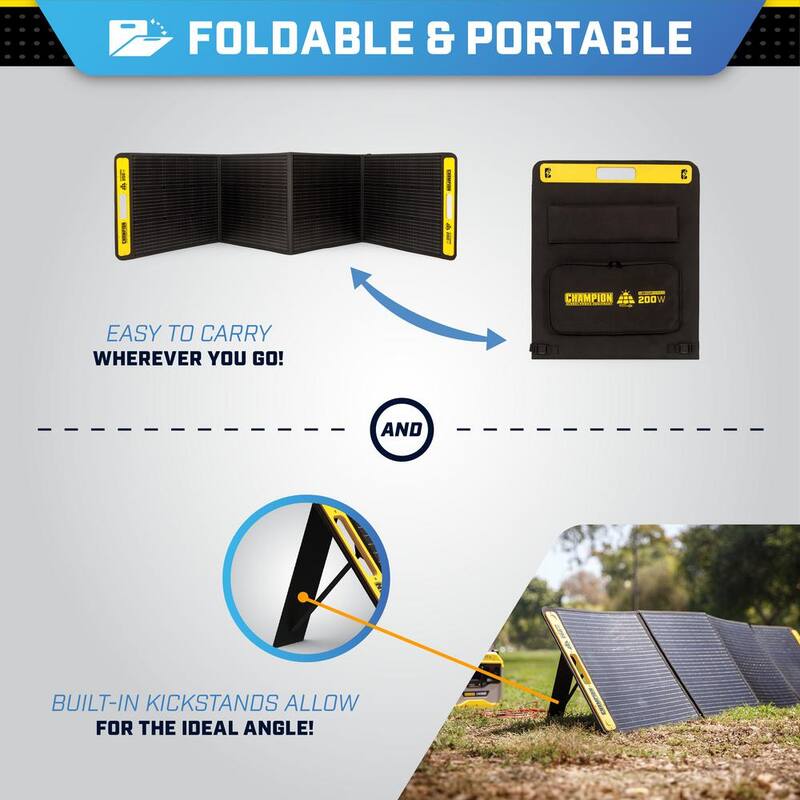 Champion Power Equipment 200-Watt Portable Foldable Solar Panels for Power Stations with Extension Cable and Kickstand - 201247