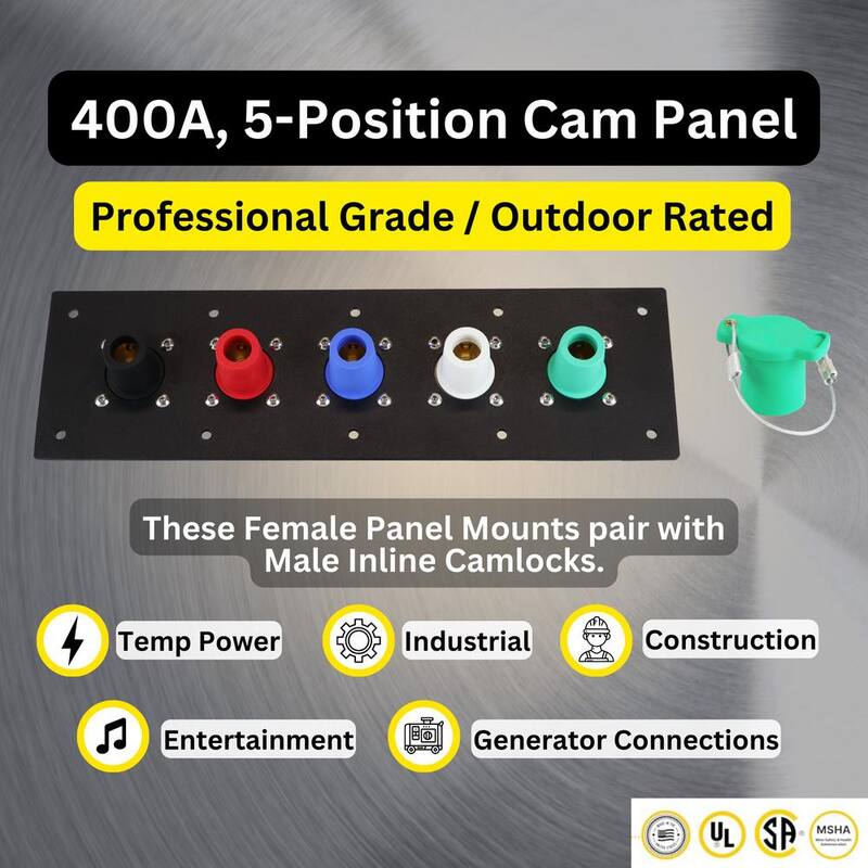 POWER ASSEMBLIES 400 Amp 120/208-Volt Aluminum Series 16 Female Camlock Panel with Caps and Double Set Screws 2/0-4/0 AWG - PAPNL04AL9DFCL4