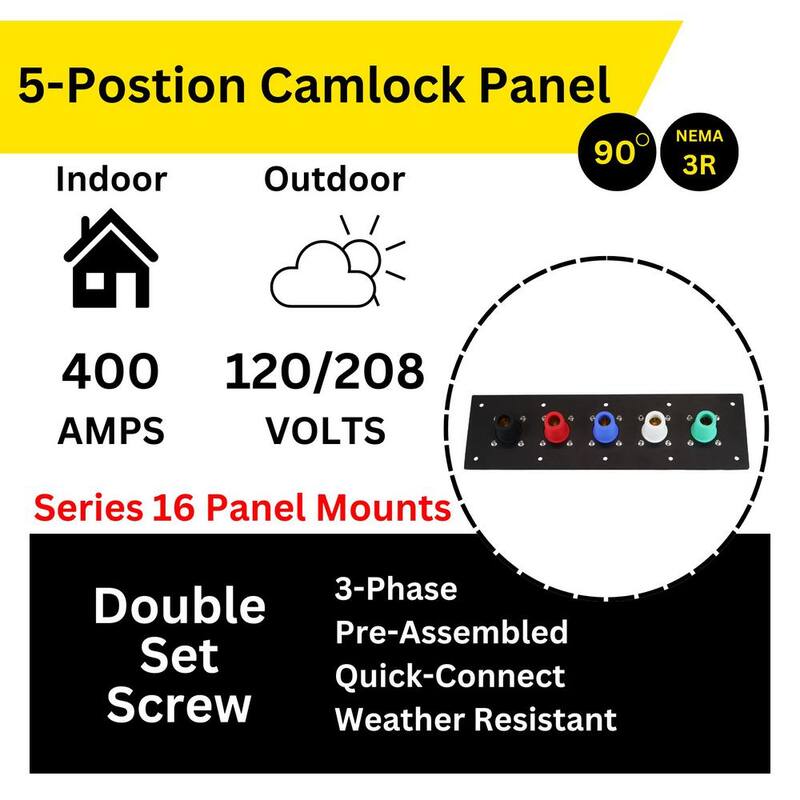 POWER ASSEMBLIES 400 Amp 120/208-Volt Aluminum Series 16 Female Camlock Panel with Caps and Double Set Screws 2/0-4/0 AWG - PAPNL04AL9DFCL4