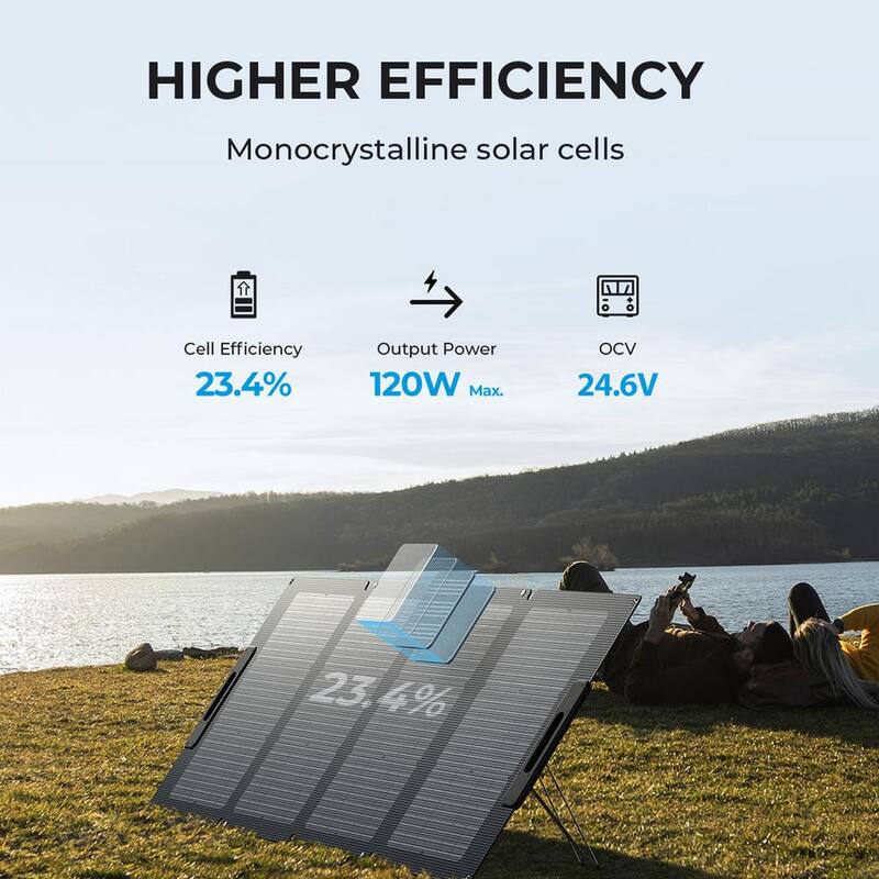 BLUETTI 120-Watt Outdoor Use Foldable Solar Panel with Adjustable Kickstands for EB3A/EB55/EB70/AC200P/AC200MAX/AC300 - PV120BR