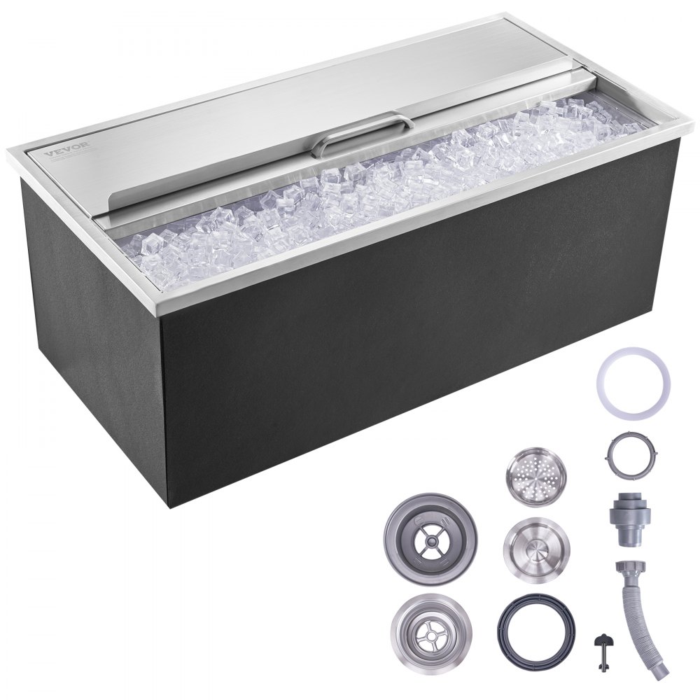 VEVOR Drop in Ice Chest, 36"L x 18"W x 14"H Stainless Steel Ice Cooler, Commercial Ice Bin with Sliding Cover, 40.9 qt Outdoor Kitchen Ice Bar, Drain-pipe and Drain Plug Included, for Cold Wine Beer - QRSCBCHG36LXMW0W0V0
