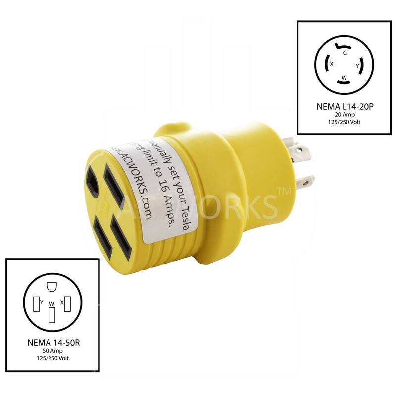 AC WORKS RV Generator Adapter 20 Amp 4-Prong NEMA L14-20P Plug to 50 Amp NEMA 14-50R RV/ EV/ Range Connector - RVL14201450