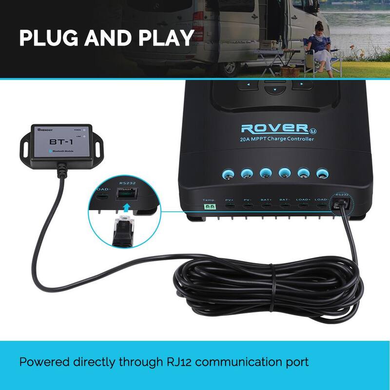 Renogy Bluetooth Module Solar Charge Controller Wireless Monitor PV System with RJ12 Communication Port - RCM-BT1-G1