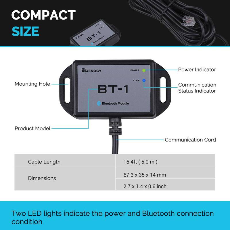 Renogy Bluetooth Module Solar Charge Controller Wireless Monitor PV System with RJ12 Communication Port - RCM-BT1-G1