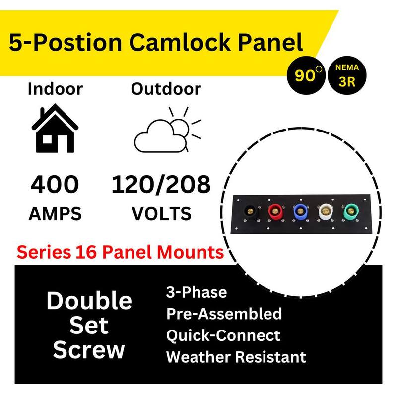 POWER ASSEMBLIES 400 Amp 120/208-Volt Aluminum Series 16 Male Camlock Panel with Covers and Double Set Screws 2/0-4/0 AWG - PAPNL04AL9DMCS4