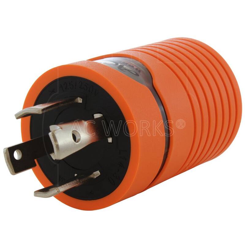 AC WORKS Locking Adapter NEMA L14-30P 30Amp 125/250Volt 4Prong Locking Plug to L6-20R 3Prong 20Amp 250Volt Locking Female - ADL1430L620