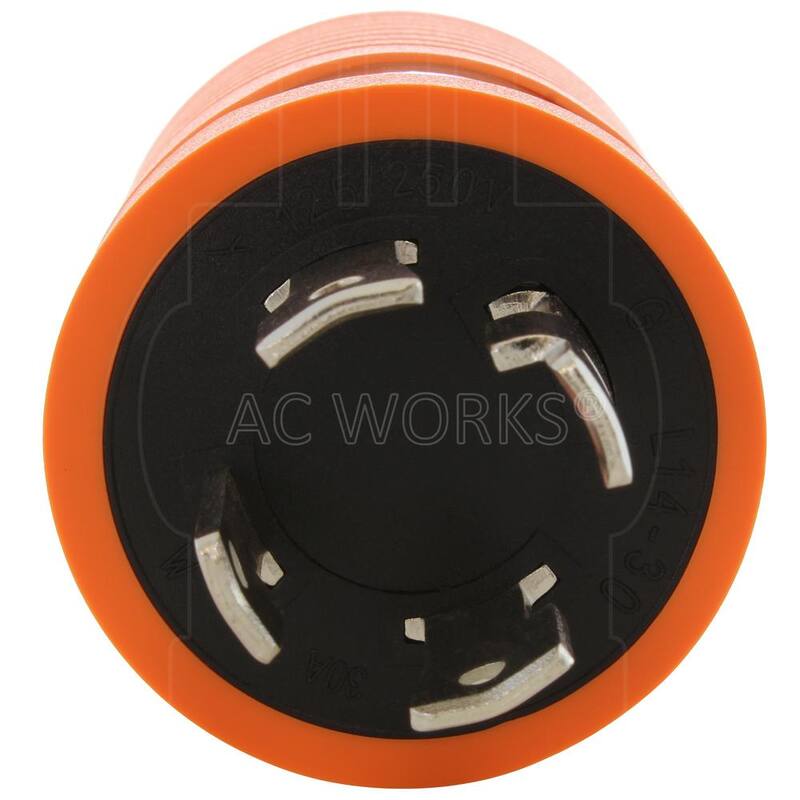 AC WORKS Locking Adapter NEMA L14-30P 30Amp 125/250Volt 4Prong Locking Plug to L6-20R 3Prong 20Amp 250Volt Locking Female - ADL1430L620