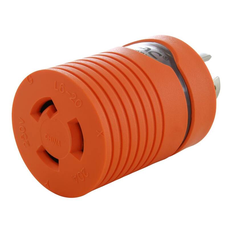 AC WORKS Locking Adapter NEMA L14-30P 30Amp 125/250Volt 4Prong Locking Plug to L6-20R 3Prong 20Amp 250Volt Locking Female - ADL1430L620